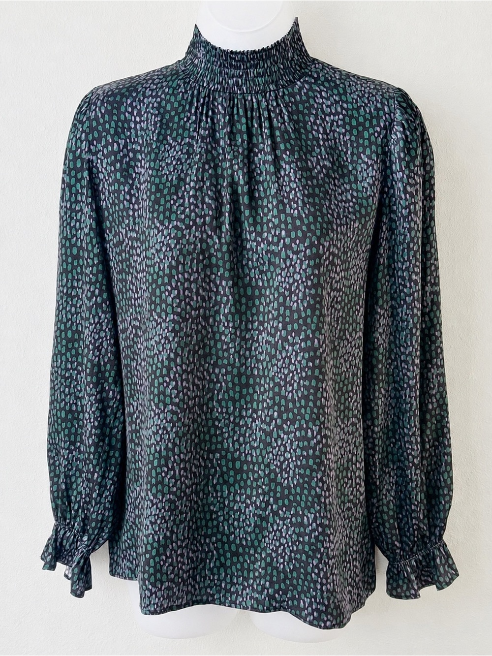 Tucker Silk Blouse Small Mock Neck Printed Long Sleeve